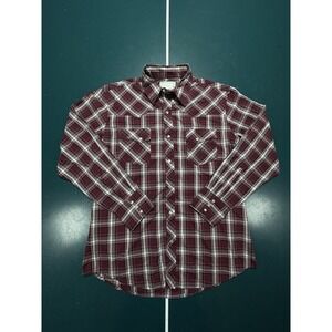 Vintage Wrangler Pearl Snap Plaid‎ Long Sleeve Shirt Men's Large Western Cowboy